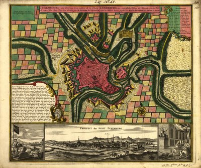 Luxemburgo, uma fortaleza muito famosa do ducado com este nome nos Países Baixos de Matthaeus Seutter