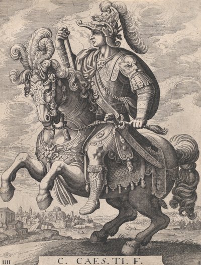 Prato 4: Imperador Gaio a Cavalo, de "Os Doze Primeiros Césares Romanos", depois de Tempe..., 1610-50. de Matthaus Merian