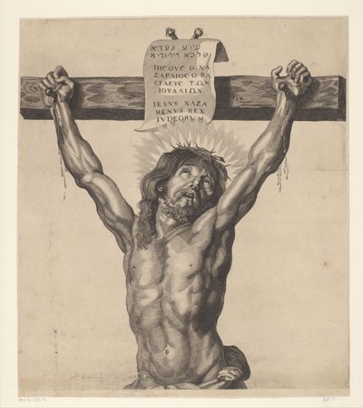 Cristo na cruz Série de Ecce Homo, Cristo Crucificado, Virgem Maria e João Evangelista (título da série) de Mattheus Borrekens
