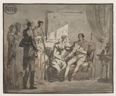 A rainha Wilhelmina visita o príncipe de Orange ferido, após a batalha de Waterloo, em Bruxelas de Mattheus Ignatius van Bree