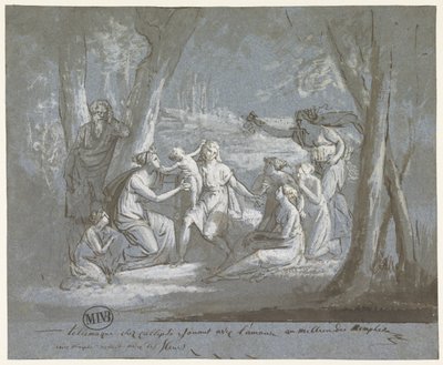 Telemachus e Calypso a brincar com um Amor de Mattheus Ignatius van Bree