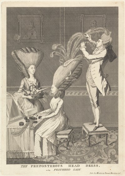 O Vestido Preposterous Head Dress, ou a Senhora emplumado de Matthew Darly