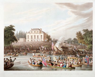Vista do Rio Tâmisa na Brandenburgh House, Hammersmith, Londres, 1821 de Matthew Dubourg