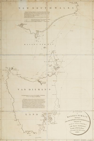 Carta de Basses Straight, entre Nova Gales do Sul e Van Diemans Land, elaborada pelo tenente Flinders do HMS "Reliance", por ordem do ... Governador Hunter de Matthew Flinders