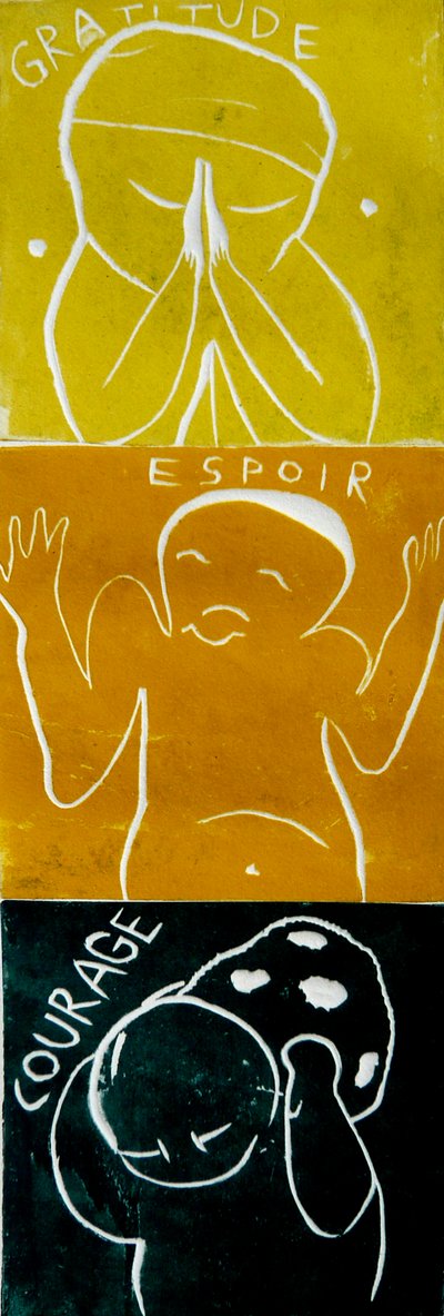 coragem esperança gratidão alt, 2005 (linoprint) de Matthew Hilton