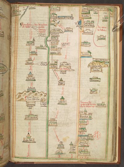 Um mapa de itinerário, mostrando a rota entre Londres e Nápoles, do Liber additamentorum de Matthew Paris de Matthew Paris