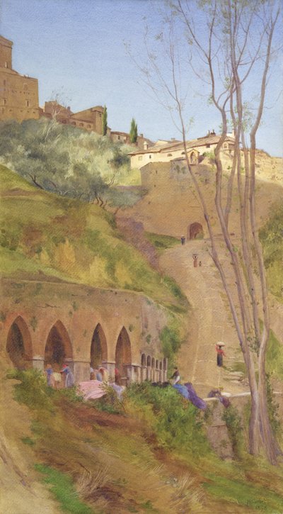 Lavanderia Mulher no poço da Lavanderia, San Gimignano, Itália de Matthew Ridley Corbet