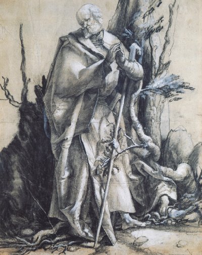 São João na floresta, ca. 1515, de Matthias Grunewald (1470-1528), giz preto sobre papel, 37x29 cm. Alemanha de Matthias (c.1480 1528) Grunewald