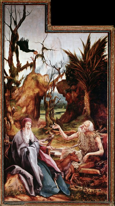 Santo Antônio o Grande e São Paulo no deserto, Altarpe de Issenheim (óleo sobre painel de Matthias (c.1480 1528) Grunewald