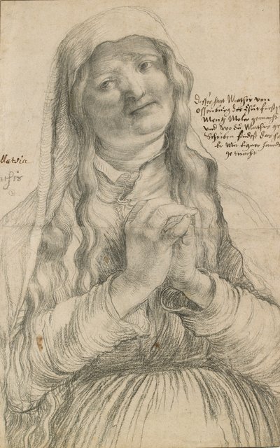 Uma mulher idosa com as mãos entrelaçadas, início do século XVI de Matthias Gruenewald