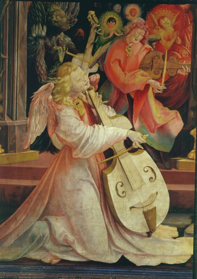 O Concerto dos Anjos, do Retábulo de Isenheim, c.1512-16 óleo no detalhe do painel de 17670 de Matthias Grünewald