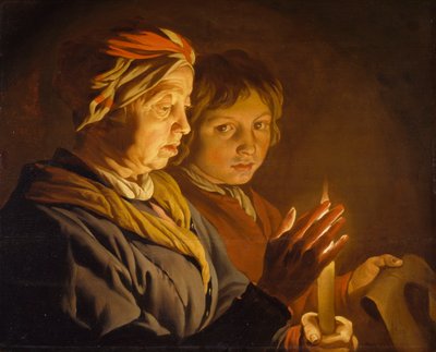 Mulher adulta e um menino à luz de velas, 1630-1650 de Matthias Stomer