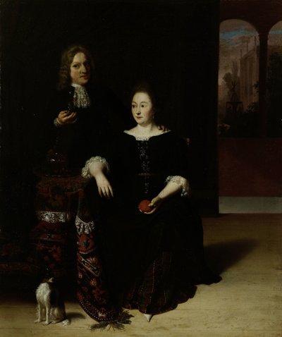 Retrato de uma mulher e um homem em um interior de Matthias Wulfraet