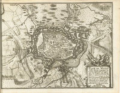 Beleg van Bergen, 1709 Mapa de Mons Ville Forte (...) Assediado pelas tropas de Alliez. sob o comando do Príncipe de Orange (...) (título no objeto) de Matthijs Pool (possibly)