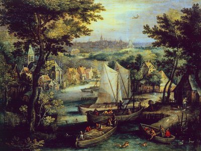 Paisagem fluvial, de Mathys Bril Younger (1550-1583), óleo sobre cobre de Matthijs the younger Bril