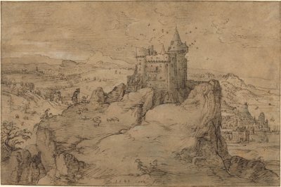 Paisagem com castelo acima de um porto de Matthys Cock