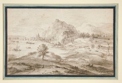 Paisagem montanhosa com porto e cidade de Matthys Cock
