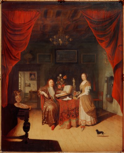 Um estudioso e sua esposa em um interior de Matthys Naiveu