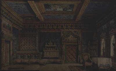 Cenografia da peça de teatro Death of Ivan the Terrible de A. Tolstoy de Matvey Andreyevich Shishkov
