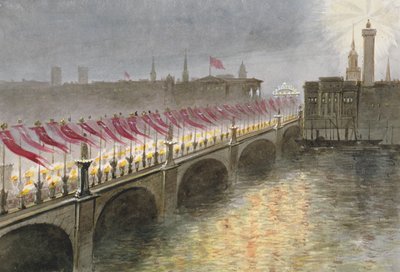 Vista da Ponte de Londres na noite da chegada da Princesa Alexandra da Dinamarca, 1863 de Maul