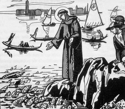 São Francisco de Assis pregando aos peixes em Rimini, gravado por Jacques Beltrand após desenho de Maurice Denis de Maurice (after) Denis