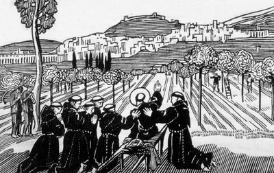 morte de São Francisco de Assis benção da cidade de Assis, gravada por Jacques Beltrand após desenho de Maurice Denis de Maurice (after) Denis