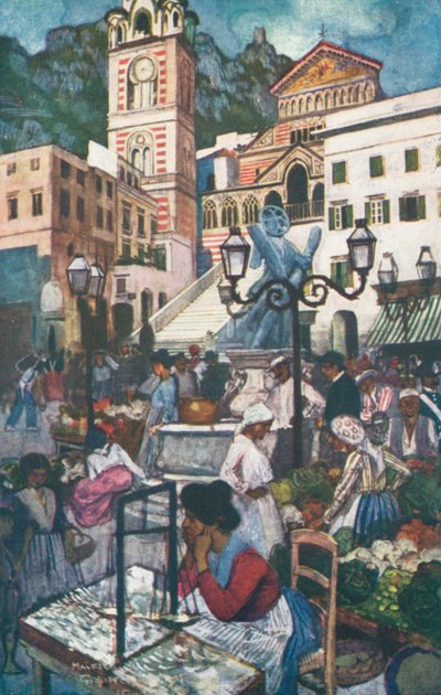 Amalfi, Piazza e Duomo (litografia a cores) de Maurice (after) Greiffenhagen