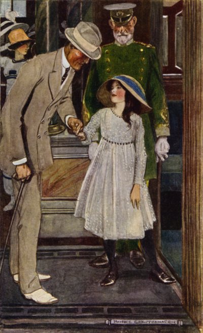 Visita a Bagdad: Entrada no Elevador (cor litho) de Maurice (after) Greiffenhagen