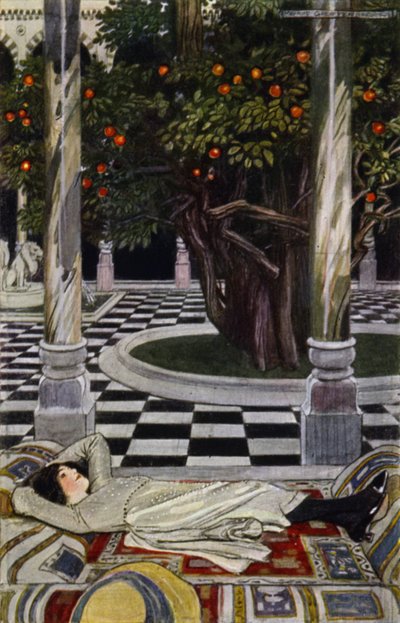 Visita a Bagdad: No campo de Forecourt (cor litho) de Maurice (after) Greiffenhagen