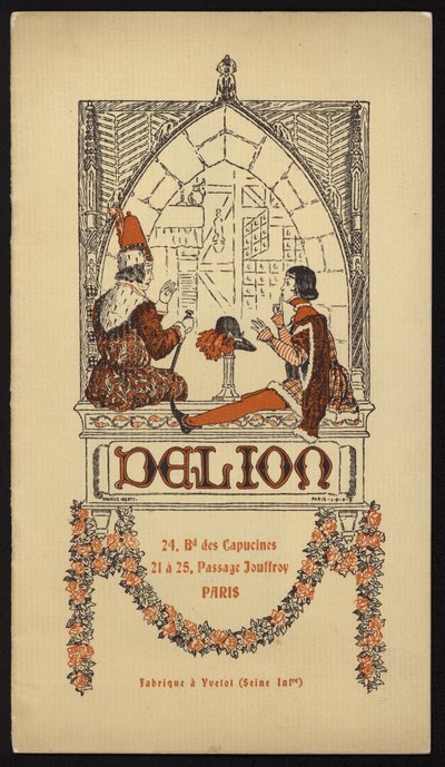 Ilustração de capa para catálogo de chapéus emitido pela Delion, Paris, em 1908 (lito) de Maurice Berty