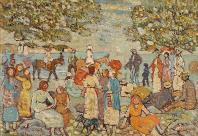 Cena de praia com burros (ou mulas) de Maurice Brazil Prendergast