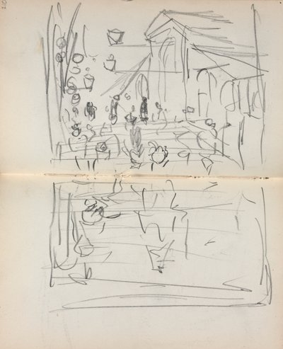 Caderno de desenho italiano: Ponte com figuras, página 209 e 210, 1898-1899. de Maurice Brazil Prendergast
