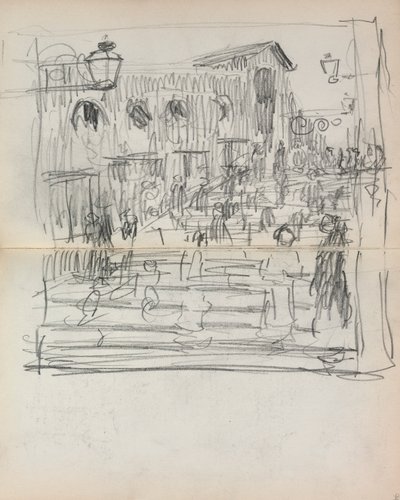 Caderno de desenho italiano: Ponte com figuras, páginas 93 e 94, 1898-1899. de Maurice Brazil Prendergast