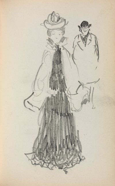 Caderno de desenho italiano: Mulher e homem em pé, página 125, 1898-1899. de Maurice Brazil Prendergast