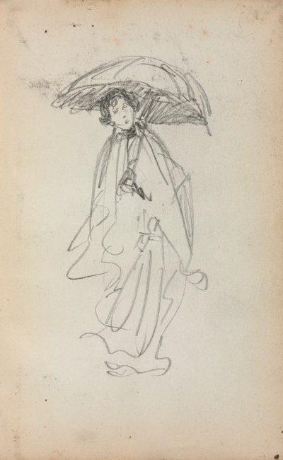 Caderno de desenho italiano: Mulher em pé com guarda-sol, página 259, 1898-1899. de Maurice Brazil Prendergast