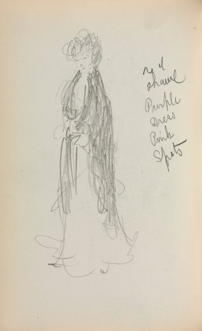 Caderno de desenho italiano: Mulher em pé com xale página 53, 1898-1899. de Maurice Brazil Prendergast