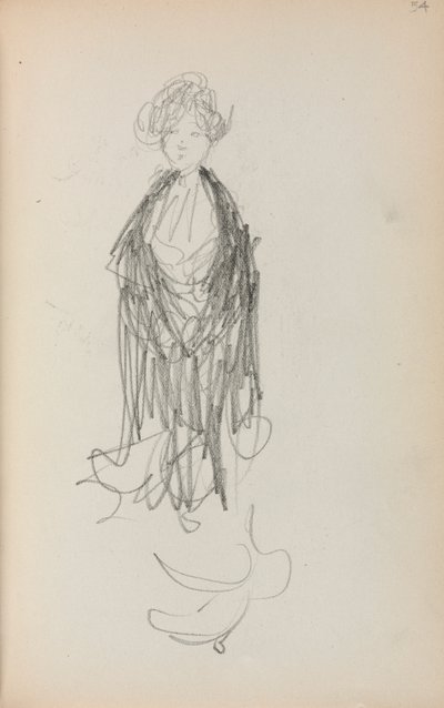 Caderno de desenho italiano: Mulher em pé com xale, página 54, 1898-1899. de Maurice Brazil Prendergast