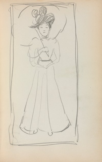 Caderno de desenho italiano: Mulher em pé com guarda-sol, página 233, 1898-1899. de Maurice Brazil Prendergast
