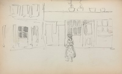 Caderno de desenho italiano: Cena de rua com uma garota, página 159, 1898-1899. de Maurice Brazil Prendergast