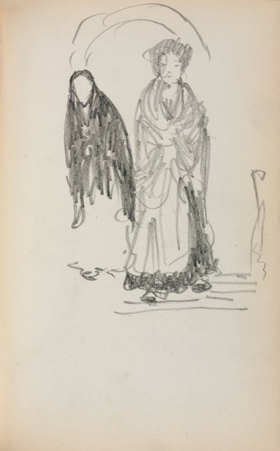 Caderno de desenho italiano: Duas mulheres em pé, página 123, 1898-1899. de Maurice Brazil Prendergast