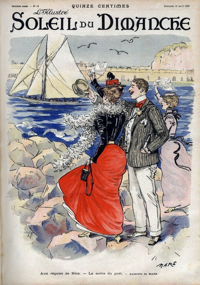 No regate de Nice, a saída do porto. De uma aguarela de Marte. Gravação em "Le sun-du-dimanche", 18 de Abril. de Maurice Charles Mathieu Bonvoisin