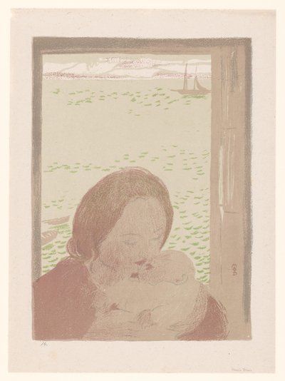 Mãe com bebê na frente de uma janela de Maurice Denis