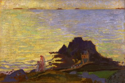 Mãe e filho acima de um afloramento rochoso (óleo no cartão) de Maurice Denis