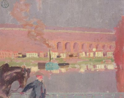 Viaduto Pecq, visto da velha ponte em Pecq, c.1898 (pintura) de Maurice Denis