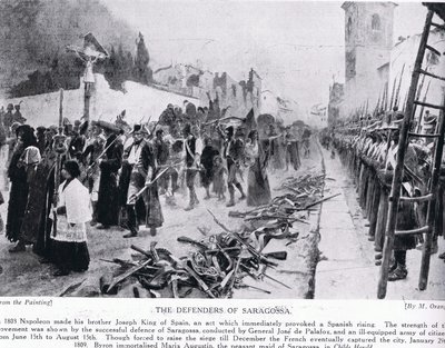 Os defensores de Saragoça, ilustração da "História das Nações de Hutchinson" de Maurice Henri Orange