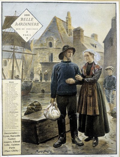 A partida dos pescadores bretões para Newfoundland - calendário de lojas" La Belle Jardinière". de Maurice Henri Orange