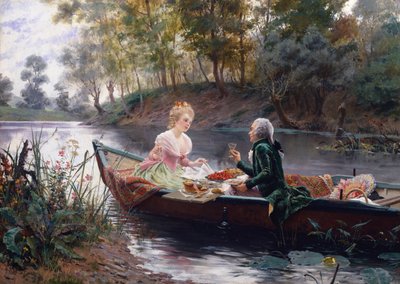 Um Almoço Romântico (óleo sobre painel) de Maurice Leloir