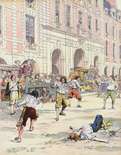 Boutteville e Beuvron lutam um duelo na Place Royale de Maurice Leloir