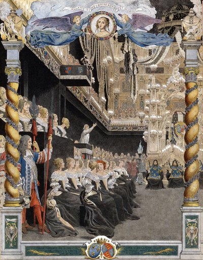Funeral de Henriette Anne (Henriette-Anne) da Inglaterra (1644-1670), na Basílica de Saint Denis (Saint Denis), em 21 de agosto de Maurice Leloir