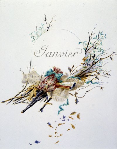 Janeiro "La Chanson du mois" de Jérôme Doucet, ilustração - Maurice Leloir, ed. Reims 1904. L. Michaud de Maurice Leloir